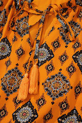 Orange Western Geometric Print Tiered Frilled Loose Fit Midi Dress Midi Dresses JT's Designer Fashion