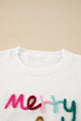 White Merry & Bright Round Neck Casual Sweater Sweaters JT's Designer Fashion
