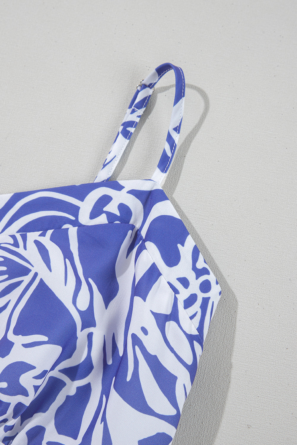 Sky Blue Floral Print Spaghetti Strap High Waist Maxi Dress Floral Dresses JT's Designer Fashion