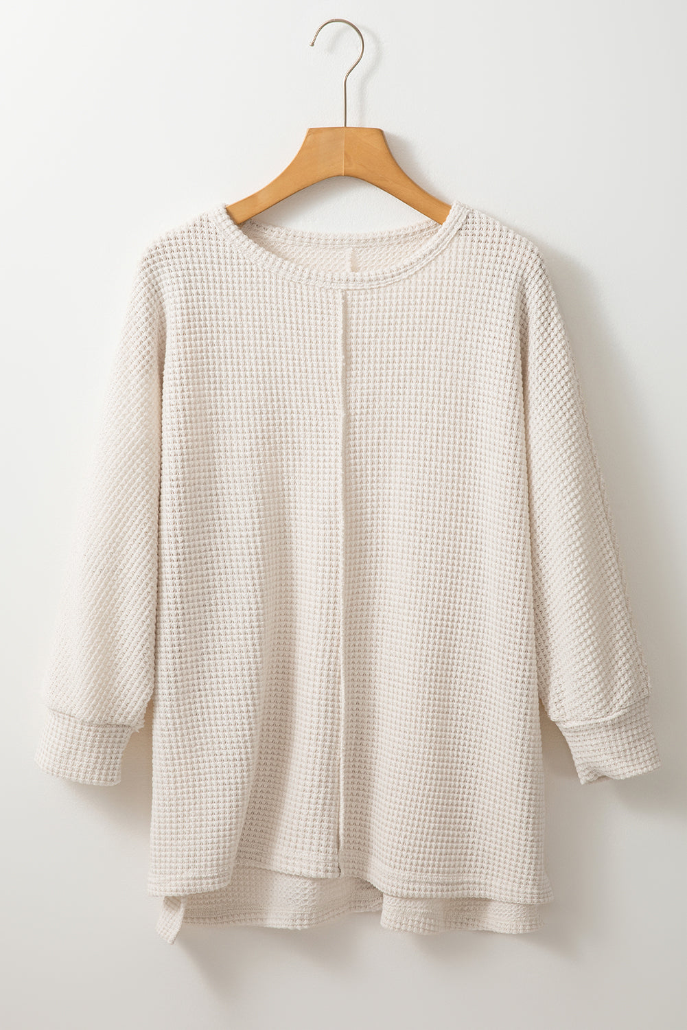 Apricot Waffle Knit Splits Batwing Sleeve Oversized Top Long Sleeve Tops JT's Designer Fashion