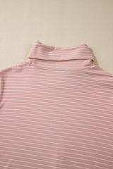 Pink Stripe Cowl Neck Side Slits Loose Fit Long Sleeve Top Long Sleeve Tops JT's Designer Fashion
