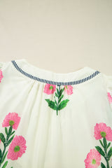 Apricot Floral Short Sleeve Split Neck Loose Mini Dress Floral Dresses JT's Designer Fashion