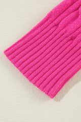 Rose Red Solid Cable Knit High Neck Drop Shoulder Sweater Sweaters JT's Designer Fashion