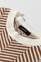 Coffee Contrast Edge Crew Neck Drop Shoulder Sweater Sweaters JT's Designer Fashion