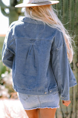 Wild Wind Washed Oversize Pocketed Denim Jacket Denim Jackets JT's Designer Fashion