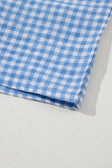 Blue Gingham Printed High Waist Shorts Casual Shorts JT's Designer Fashion