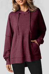 Red Dahlia Waffle Knit Fleece Lined High Low Oversized Hoodie Sweatshirts & Hoodies JT's Designer Fashion