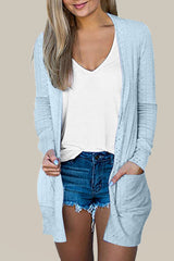 Mist Blue Eyelet Texture Pocketed Open Front Cardigan Mist Blue 65%Cotton+35%Polyester Cardigans JT's Designer Fashion