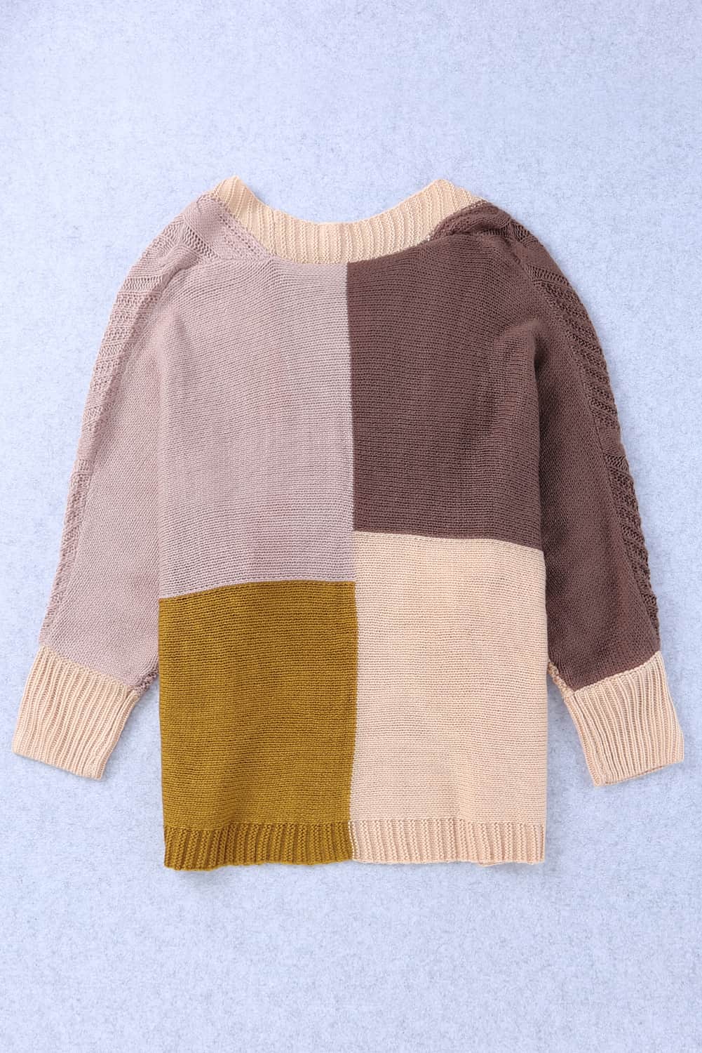 Brown Color Block Loose Open Front Knitted Cardigan Sweaters & Cardigans JT's Designer Fashion