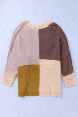 Brown Color Block Loose Open Front Knitted Cardigan Sweaters & Cardigans JT's Designer Fashion