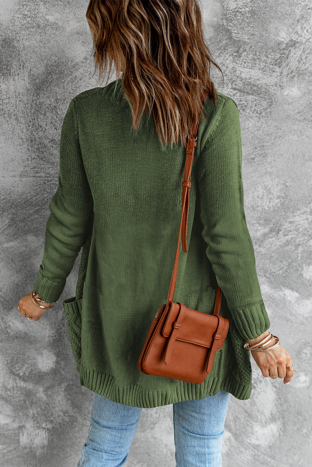 Green Front Pocket and Buttons Closure Cardigan Sweaters & Cardigans JT's Designer Fashion