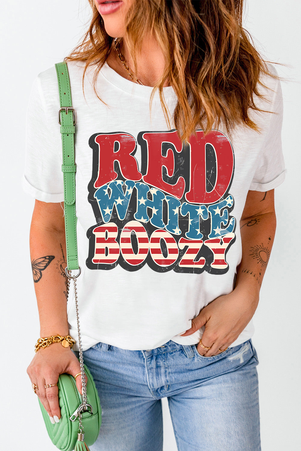 White RED WHITE BOOZY Stars and Stripes Graphic T Shirt Graphic Tees JT's Designer Fashion