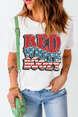 White RED WHITE BOOZY Stars and Stripes Graphic T Shirt Graphic Tees JT's Designer Fashion