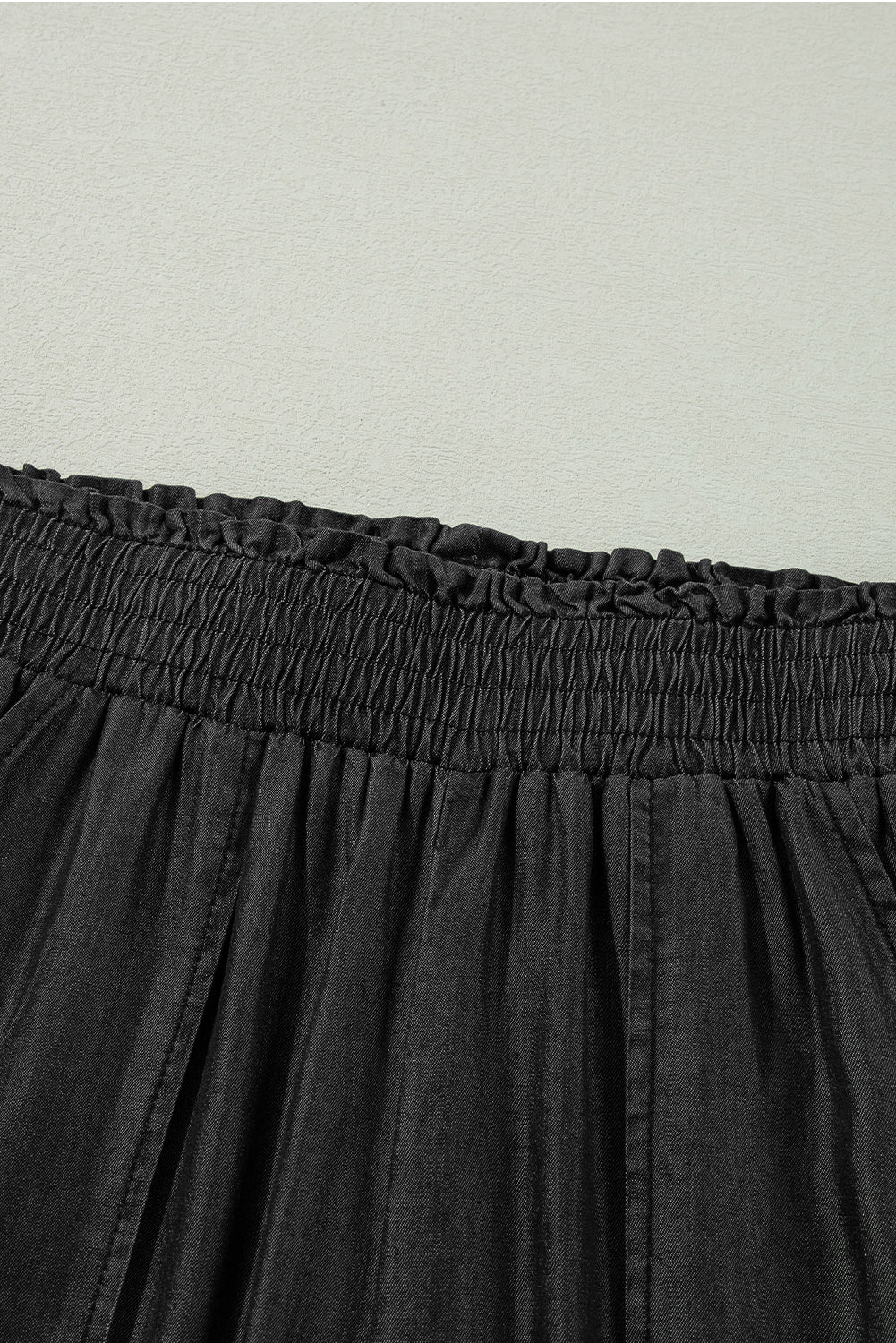 Black Side Pockets Frilled Smocked High Waist Wide Leg Jeans Jeans JT's Designer Fashion