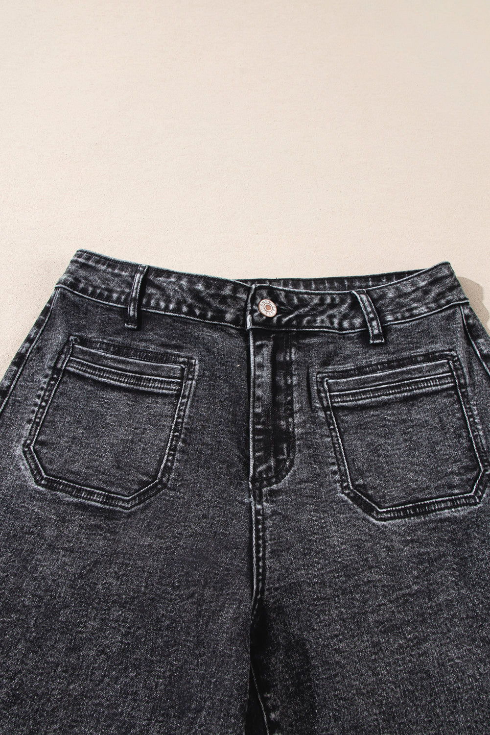 Black Chic Patch Pocket Straight Leg Loose Jeans Jeans JT's Designer Fashion