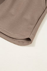 Dark Khaki Textured Short Sleeve Half Zip Drawstring Waist Romper Jumpsuits & Rompers JT's Designer Fashion