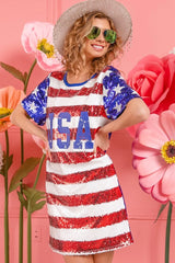 BiBi American Flag Theme Usa Print Sequin Dress Mini Dresses JT's Designer Fashion