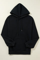 Black Fleece Lined Kangaroo Pocket Drawstring Chunky Hoodie Sweatshirts & Hoodies JT's Designer Fashion