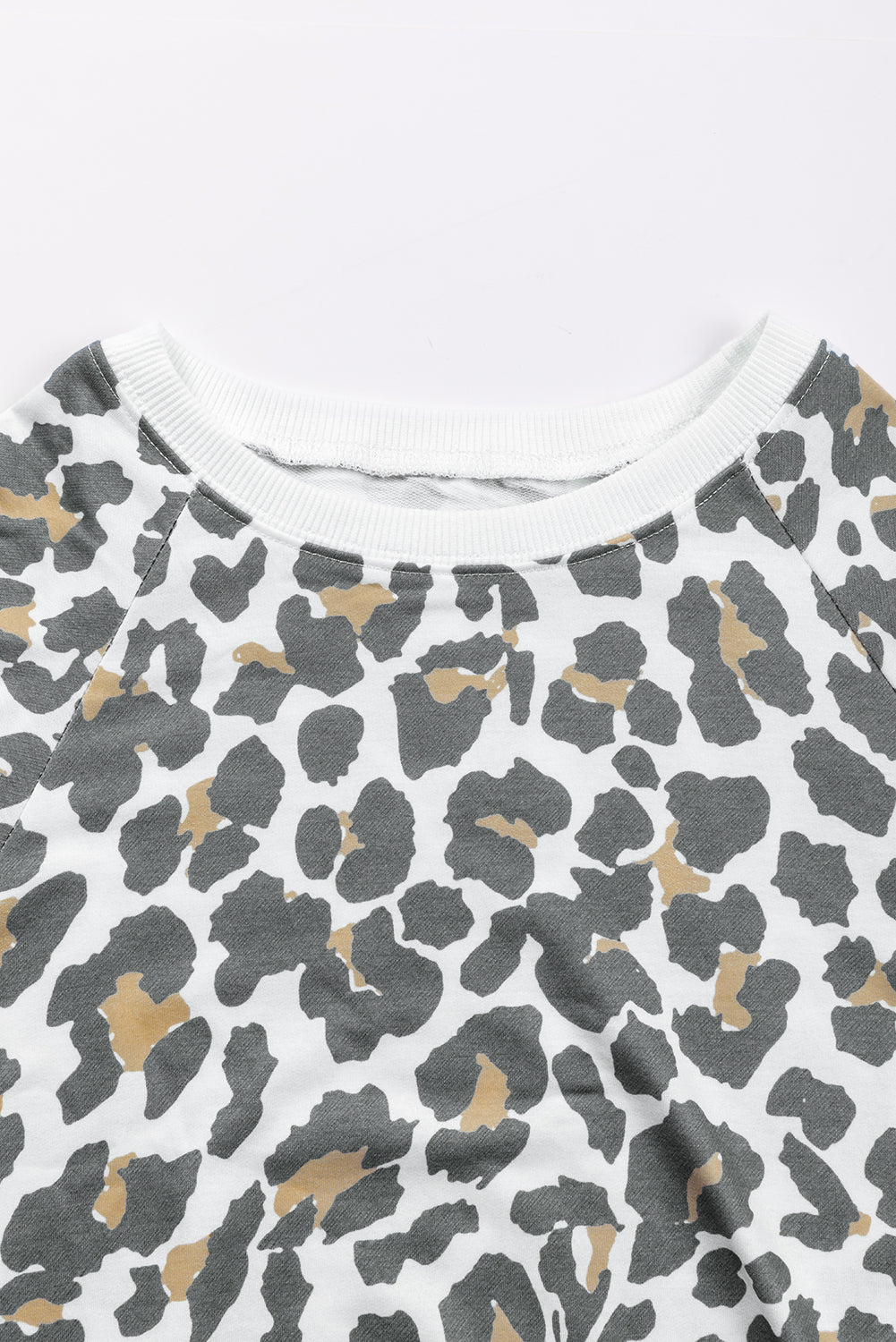 White Printed Solid Trim Leopard Print Top Long Sleeve Tops JT's Designer Fashion