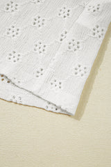 White Twisted Rib Patchwork Embroidered Loose V Neck Long Sleeve Top Blouses & Shirts JT's Designer Fashion