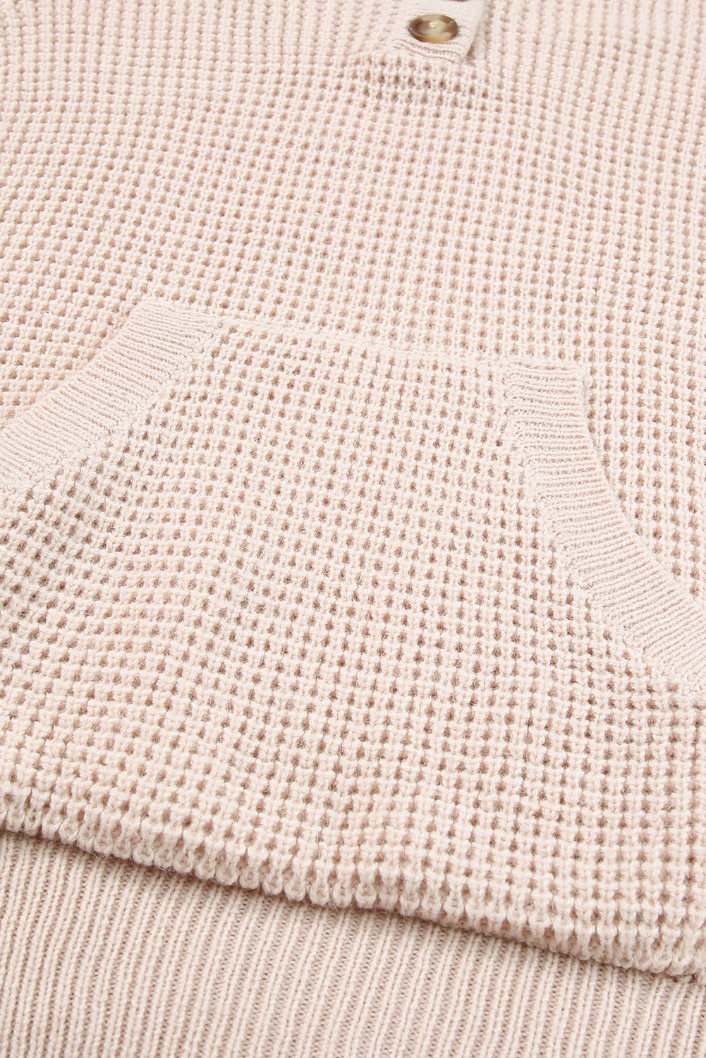 Apricot Waffle Knit Buttons Hooded Sweater with Pocket Sweaters & Cardigans JT's Designer Fashion