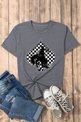 Gray Redeo Check Spades Western Graphic T Shirt Graphic Tees JT's Designer Fashion