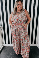 Multicolour Plus Size Paisley Print Sleeveless V Neck Jogger Jumpsuit Plus Size Bottoms JT's Designer Fashion