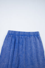 Ashleigh Blue Acid Wash Star Patched Rolled Trim Pants Set Pant Sets JT's Designer Fashion