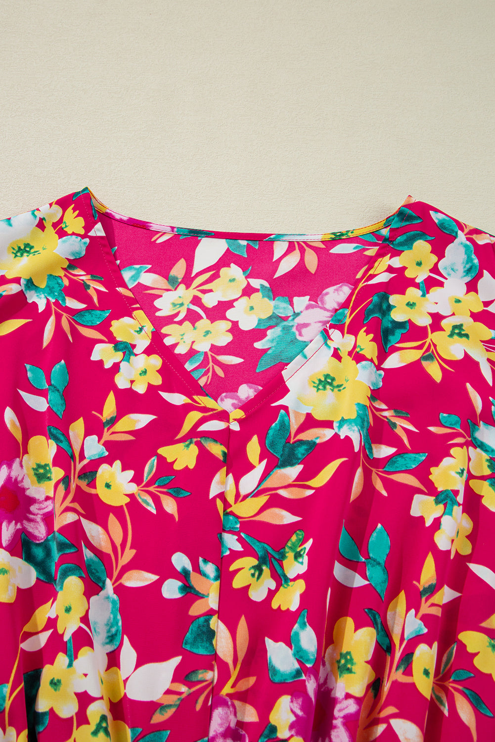 Pink Floral Print V Neck Pocketed High Waist Plus Size Midi Dress Plus Size Midi Dresses JT's Designer Fashion