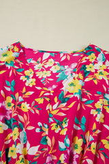 Pink Floral Print V Neck Pocketed High Waist Plus Size Midi Dress Plus Size Midi Dresses JT's Designer Fashion