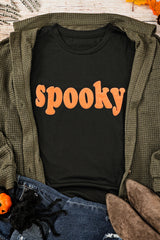 Black Halloween Spooky Crew Neck Casual Graphic Tee Graphic Tees JT's Designer Fashion