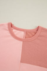 Peach Blossom Colorblock Patchwork Long Sleeve Shorts Outfit Short Sets JT's Designer Fashion