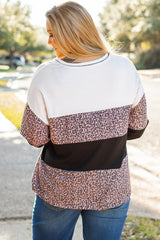 Black Leopard Print Colorblock V Neck Long Sleeve Plus Size Top Plus Size Long Sleeve Tops JT's Designer Fashion