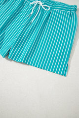 Sky Blue Stripe V Neck Tee and Casual Short Set Short Sets JT's Designer Fashion