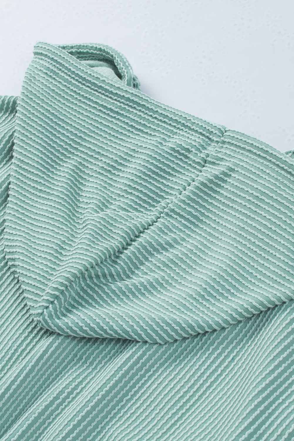 Green Loose Fit Ribbed V Neck Hoodie Sweatshirts & Hoodies JT's Designer Fashion