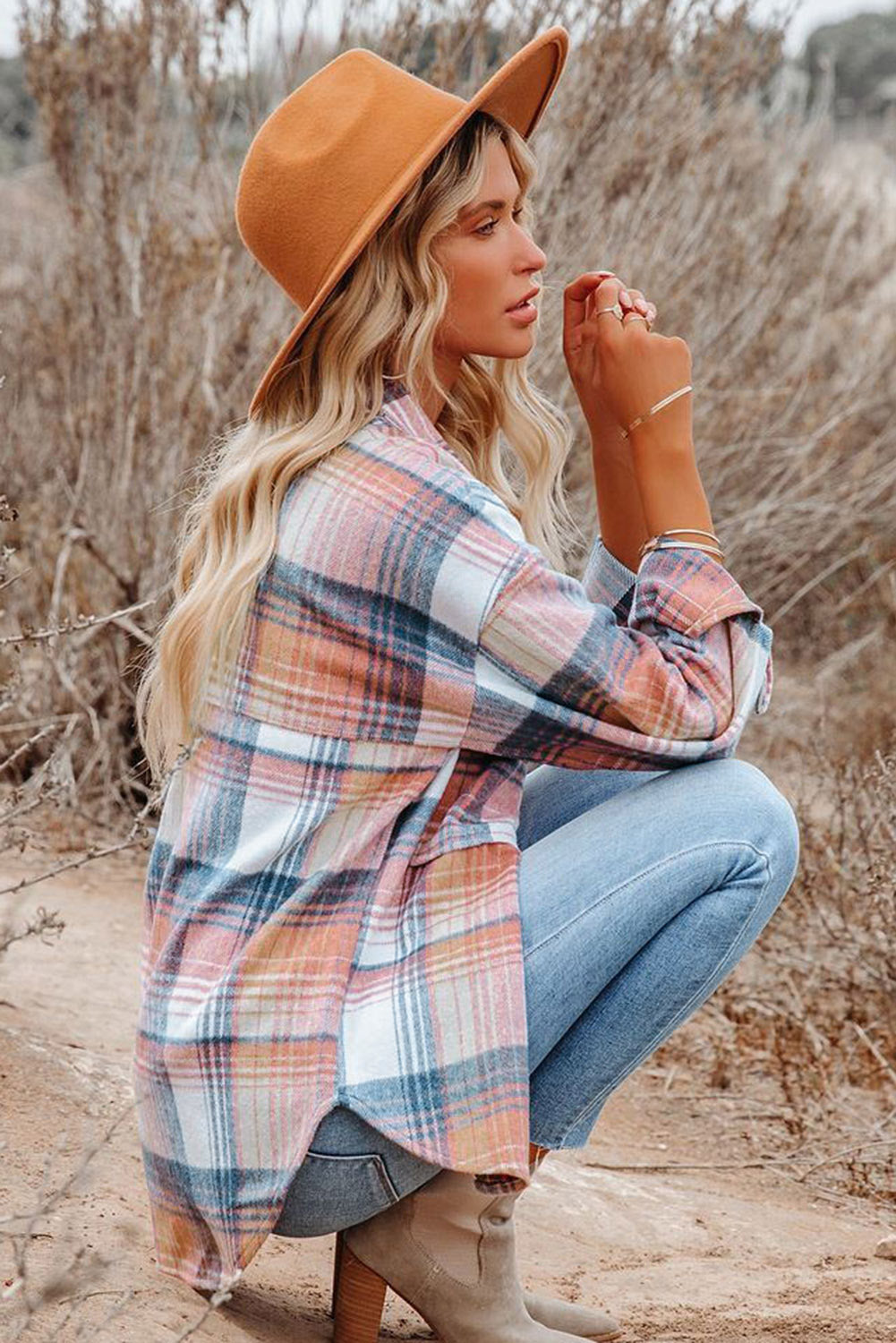 Pink Plaid Flap Pockets Shacket Plaid Shackets JT's Designer Fashion