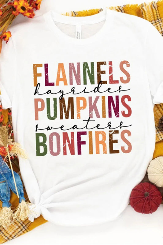 White FLANNELS PUMPKINS BONFIRES Crewneck Graphic Tee Graphic Tees JT's Designer Fashion