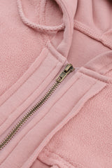 Pink Flap Pocket Drawstring Hood Zip Up Jacket Jackets JT's Designer Fashion