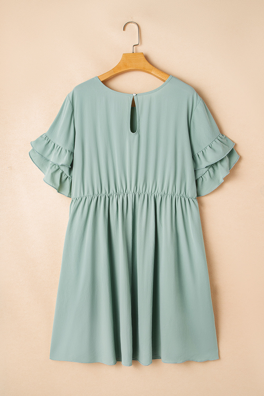Grass Green Ruffle Trim Short Sleeve Plus Size Flared Mini Dress Plus Size Mini Dresses JT's Designer Fashion