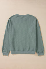 Clearly Aqua Waffle Knit Drop Shoulder V Neck Top Long Sleeve Tops JT's Designer Fashion