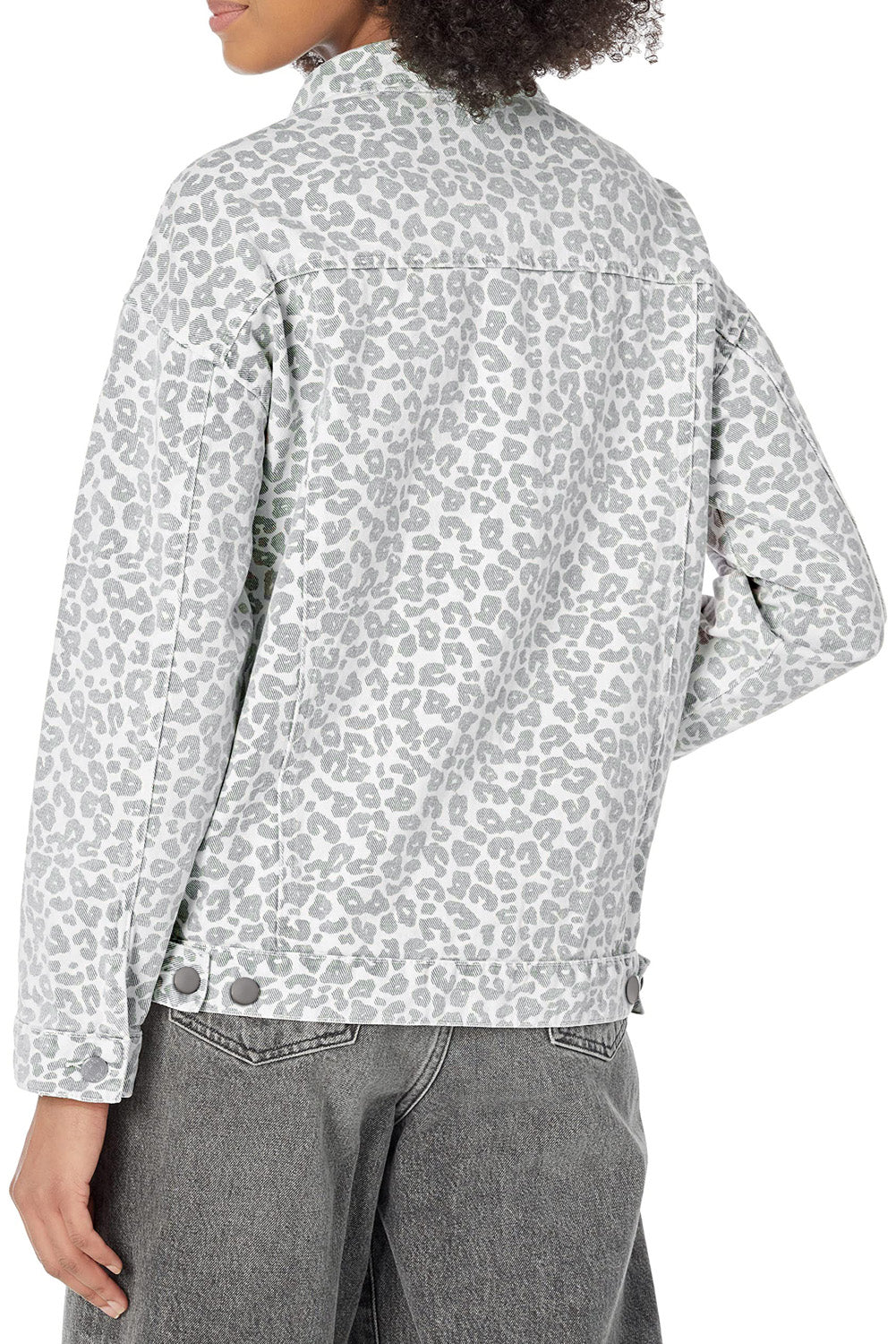 White Leopard Printed Flap Pocket Denim Jacket Denim Jackets JT's Designer Fashion