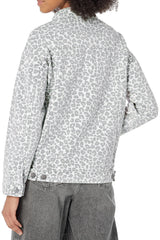 White Leopard Printed Flap Pocket Denim Jacket Denim Jackets JT's Designer Fashion