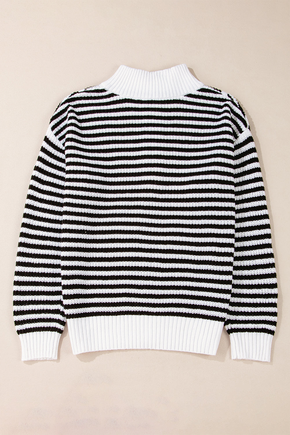 Black Stripe Zip up Collar Drop Shoulder Sweater Sweaters JT's Designer Fashion