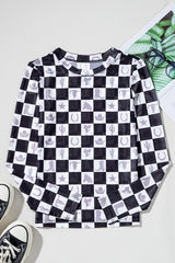 Black Checkerboard Western Elements Printed Mesh Long Sleeve Top Long Sleeve Tops JT's Designer Fashion