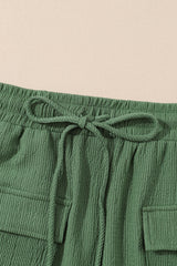 Green Flap Pocket Casual Drawstring Shorts Casual Shorts JT's Designer Fashion
