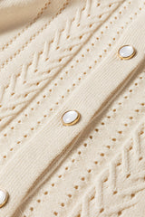 Apricot Pleated Sleeve Hollow Detail Button Sweater Cardigan Cardigans JT's Designer Fashion