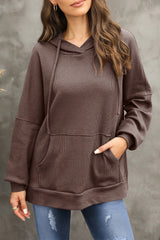Coffee Waffle Knit Fleece Lined High Low Oversized Hoodie Sweatshirts & Hoodies JT's Designer Fashion