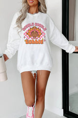 White Gobble Gobble Turkey Graphic Crewneck Thanksgiving Sweatshirt Graphic Sweatshirts JT's Designer Fashion
