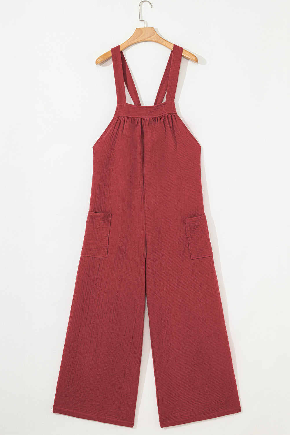 Red Clay Knotted Back Strap Cotton Bib Jumpsuit Jumpsuits & Rompers JT's Designer Fashion