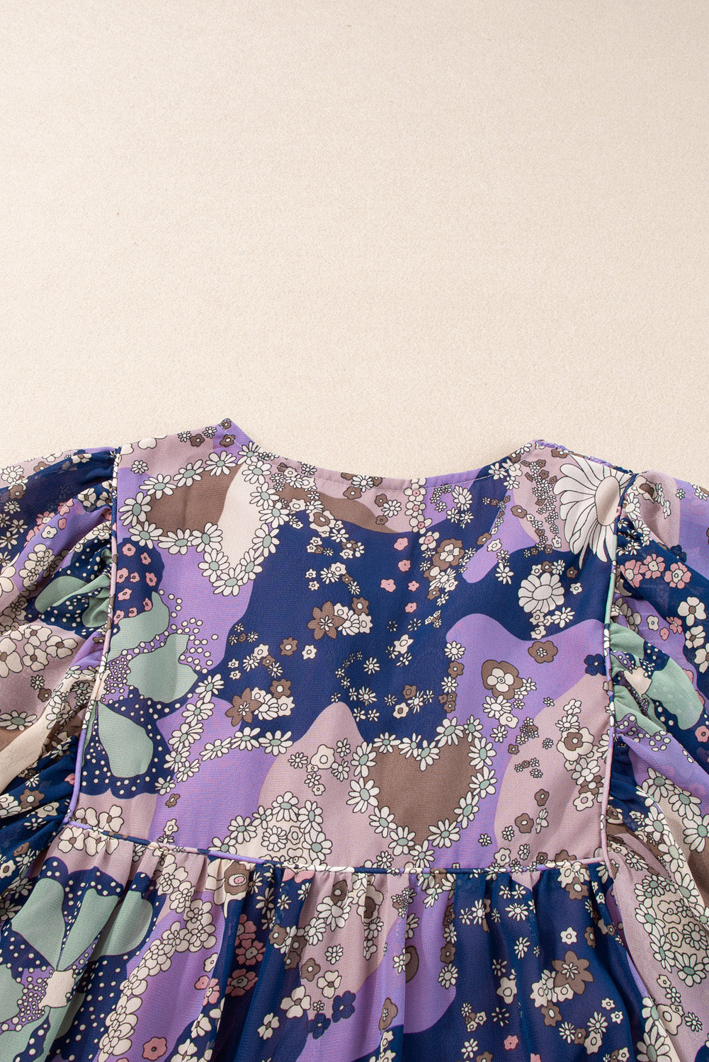 Purple Vintage Daisy Floral Puff Sleeve Ruffle Short Dress Floral Dresses JT's Designer Fashion